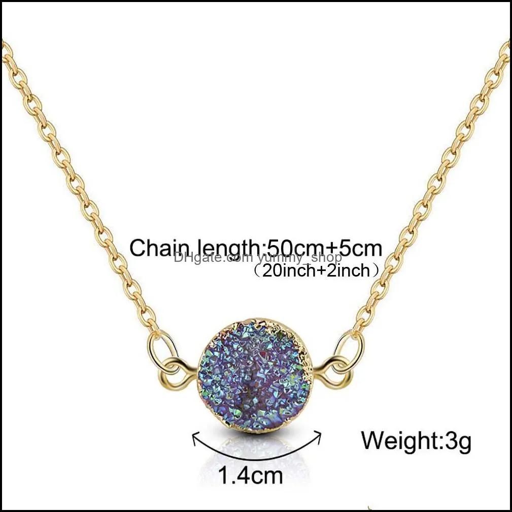  arrival resin druzy druzy necklaces for women girls fashion gold plated 5 colors round stone pendant necklace lucky jewelry gifty