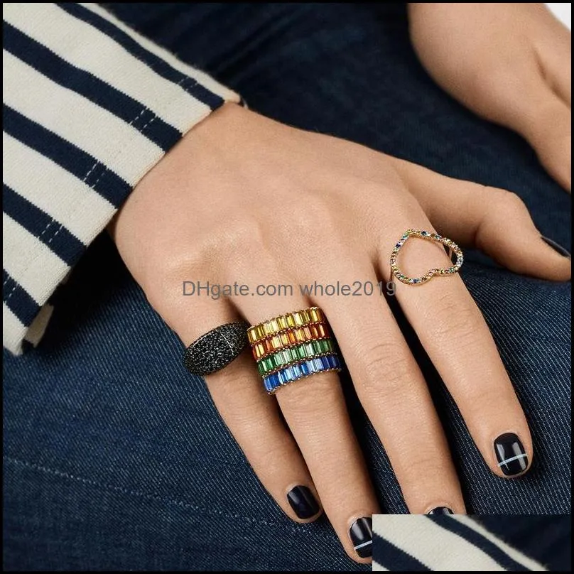  rainbow crystal rings classic colorful engagement ring for men women silver plated fashion wedding jewelry gifty