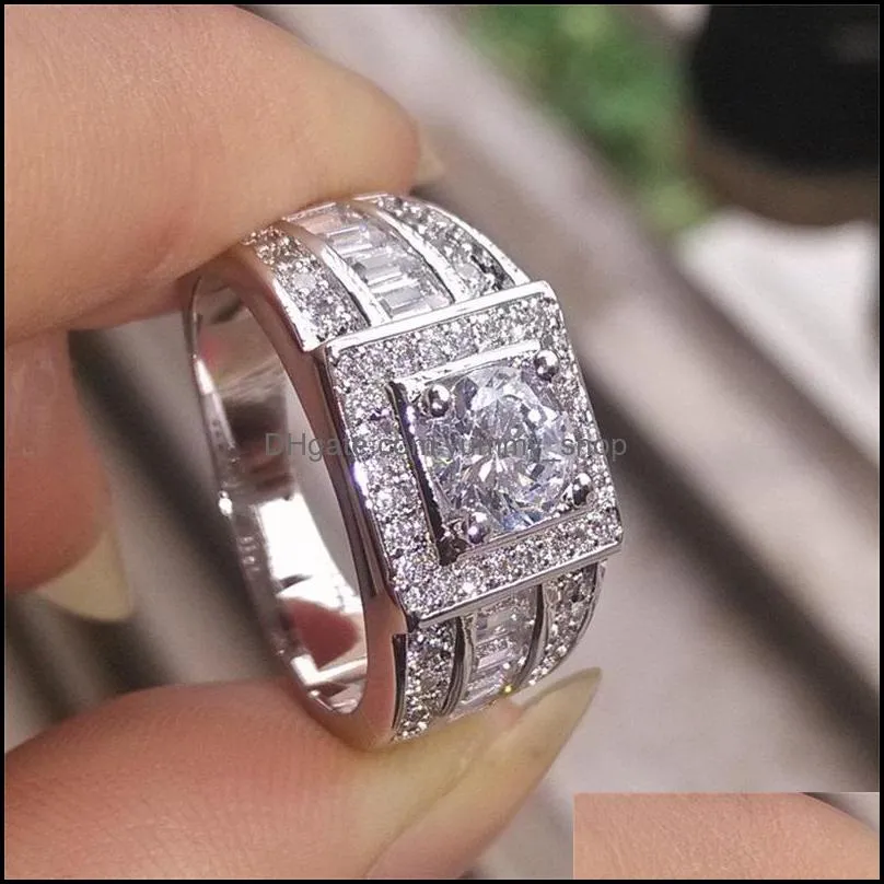 mens wedding rings fashion silver gemstone engagement rings jewelry simulated diamond ring for wedding 661 q2