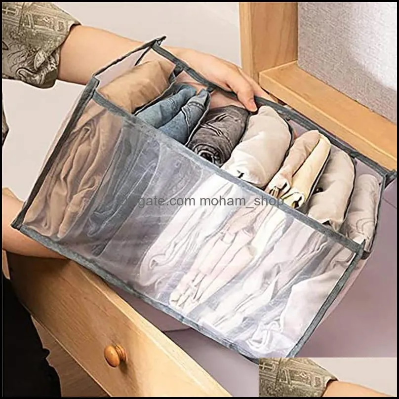 storage bags 7 grids box clothes jeans wardrobe organizer stacking pants tshirt drawer separator foldable closet washable tidy home