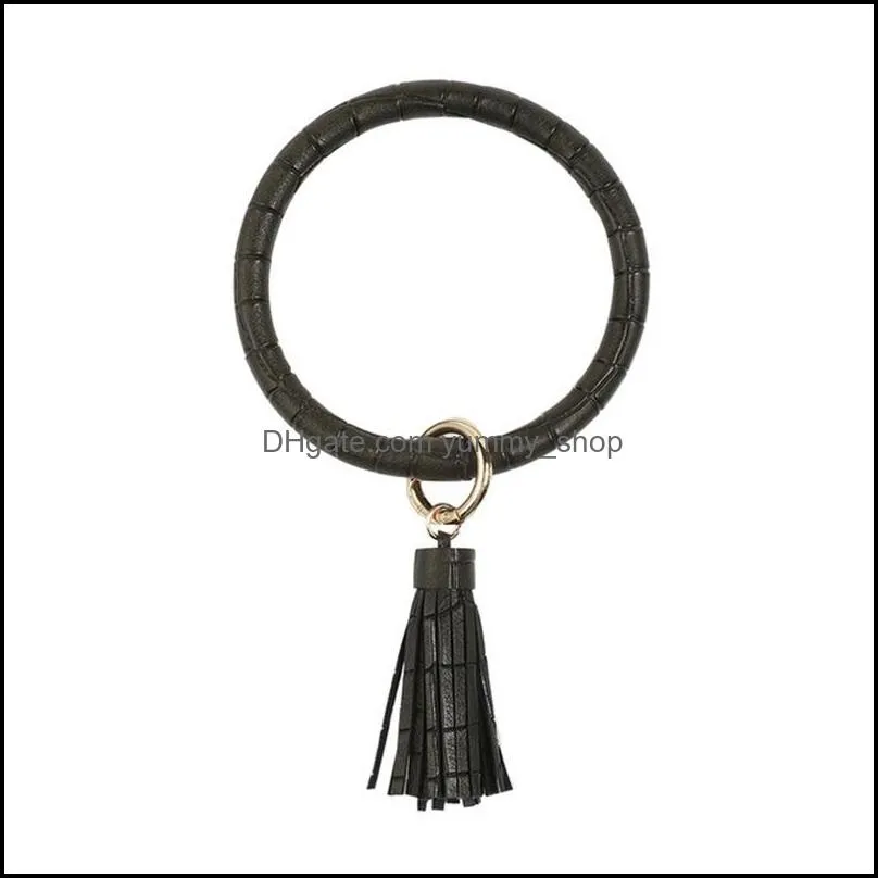 creative pu leather bracelet keychain round piece drop oil tassel pendant leather bracelet 301 q2