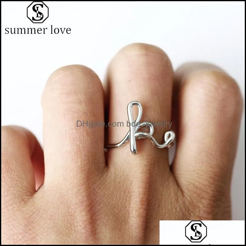  design az english letter initial rings silver creative open ring adjustable statement party charm jewelry gift for women girlsy