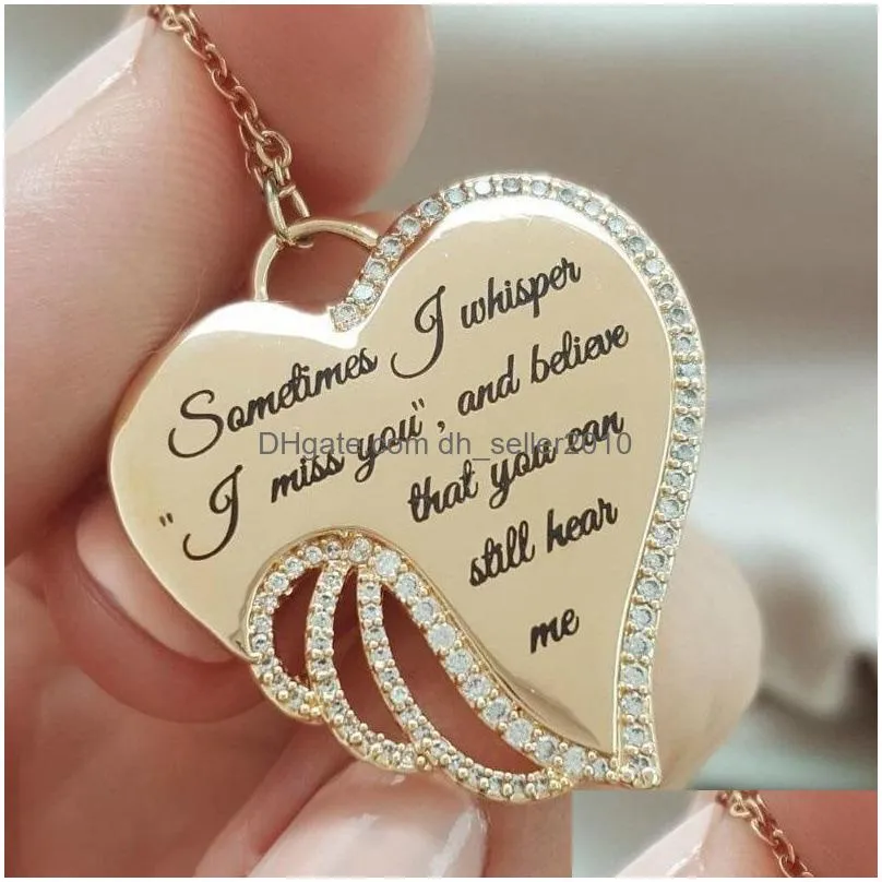 fashion jewelry letters heart necklace hollow out rhinstone angle wing heart pendant necklace