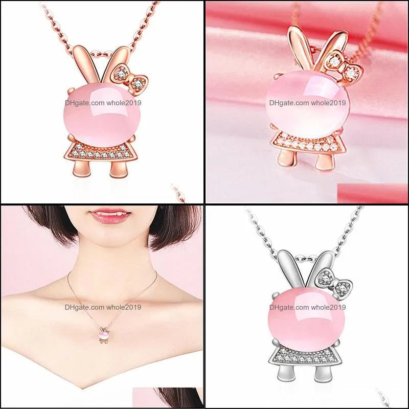 wholesale cz crystal pink opal pendant necklace chokers rose gold silver necklaces for women girls ross quartz cute gift