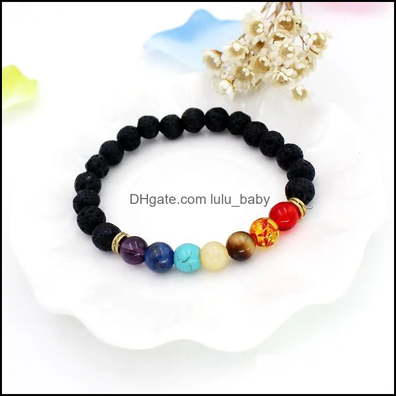 fashion 7 chakra bracelet lava volcanic stone bead bracelets natural stone yoga bracelet healing prayer balance buddha beads bracelets