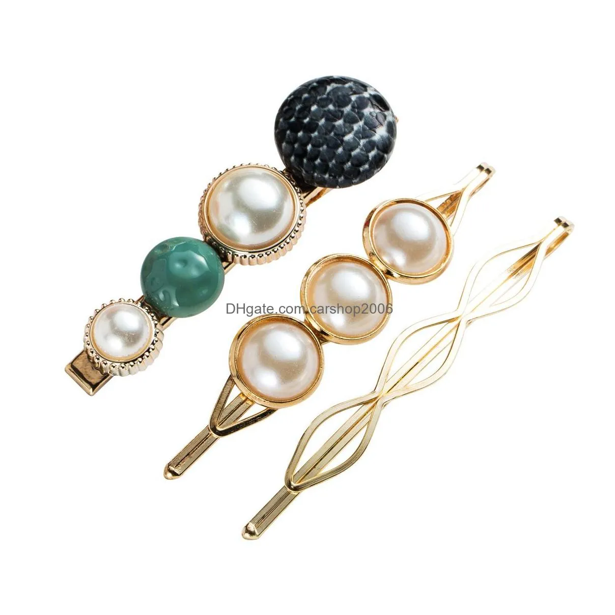 fashion jewelry womens faux pearl beads hairpin hair clip bobby pin barrettes 3pcs set hair accessory