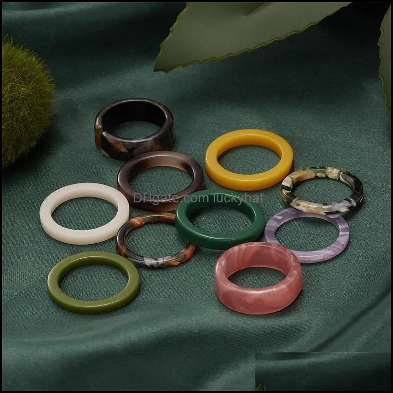 10pcs/set colourful resin acrylic band rings set for women geometric round rings girl temperament versatile jewelry gifts