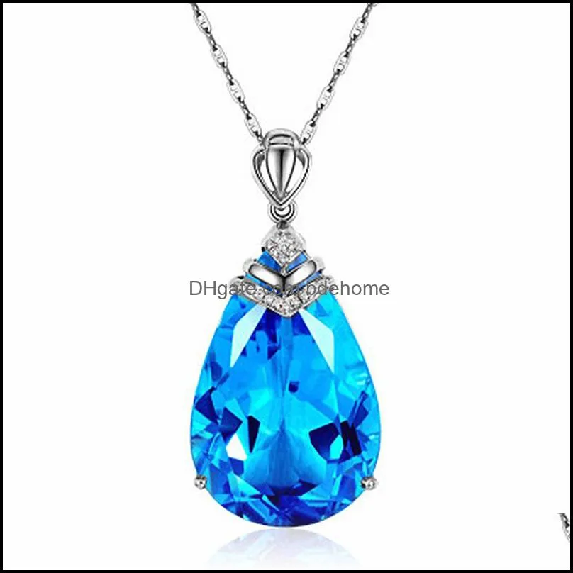 silver necklaces 18k rose gold sky blue topaz sapphire pendant necklace for women sapphire birthstone water drop shape choker jewelry bdehome