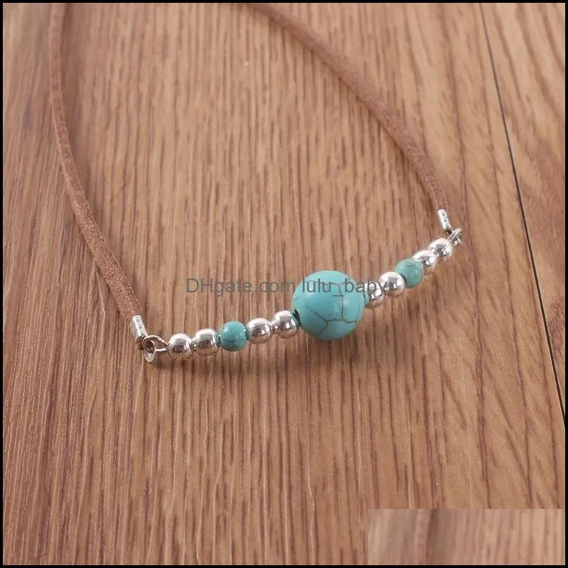 bohemia blue turquoises beads anklet bracelet on the leg handmade charm velvet rope anklets for women beach foot jewelry leg chain