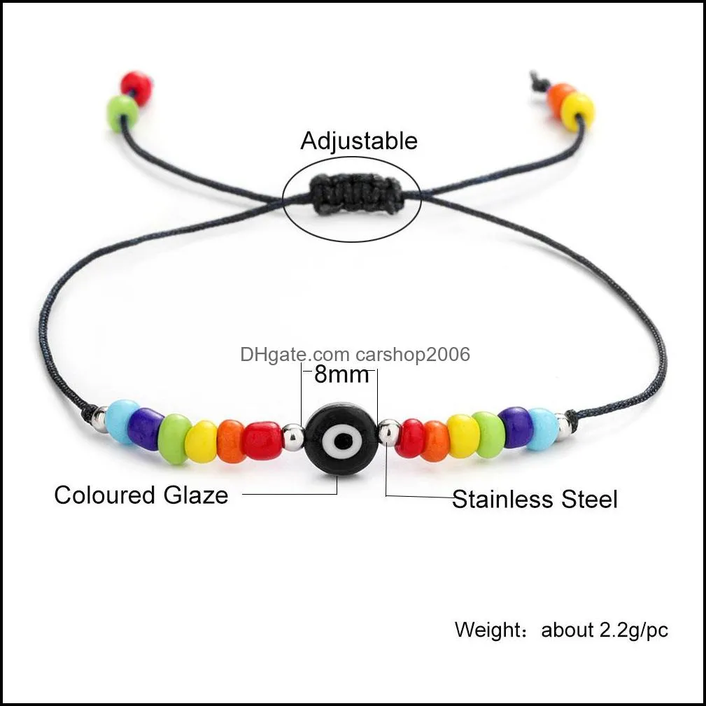turkish evil eye link bracelet for women fashion beads 2021 bohemian rainbow beaded jewelry rope string lucky bracelets