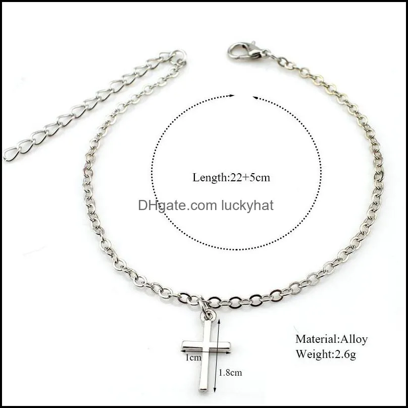 fashion jewelry simple stlye cross pendant gold silver color plated metal chain for women foot anklet gift 2213 t2