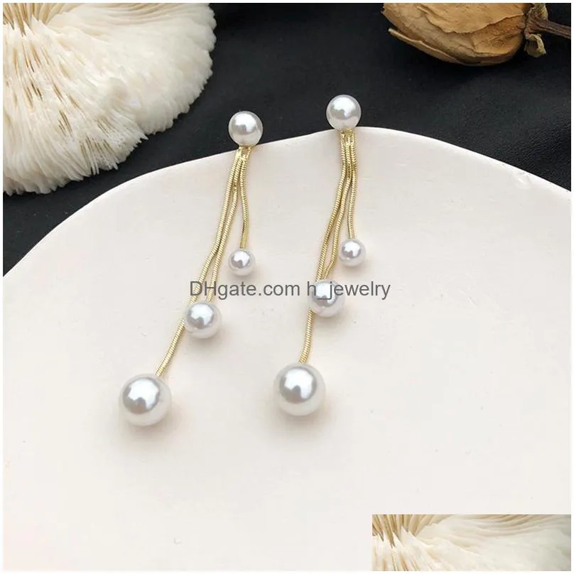 fashion jewelry womens s925 silver pin faux pearls earrings lady tassels stud dangle earrings