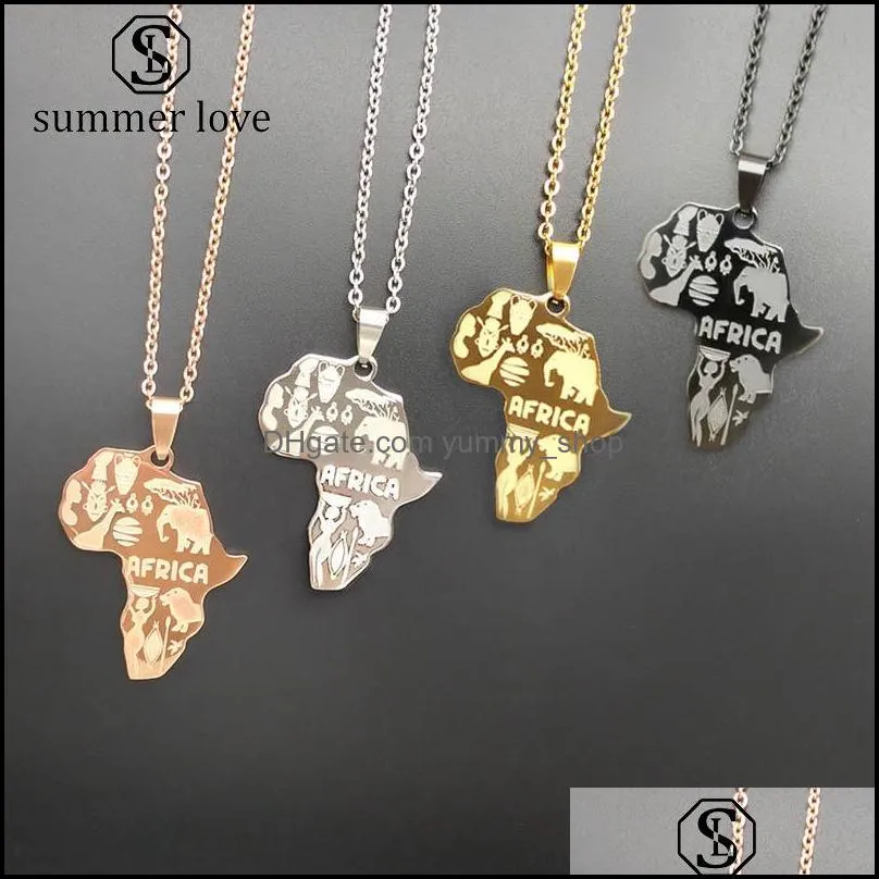  arrival africa map pendant necklace for women men 4 colors high quality stainless steel maps necklace charm hip hop jewelry gifty