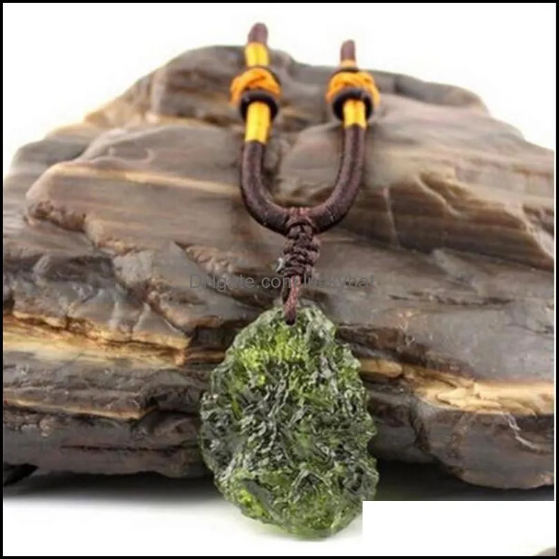 aaddadd natural moldavite green aerolites crystal stone pendant energy apotropaic4g6g/ lot rope unique necklace107 q2
