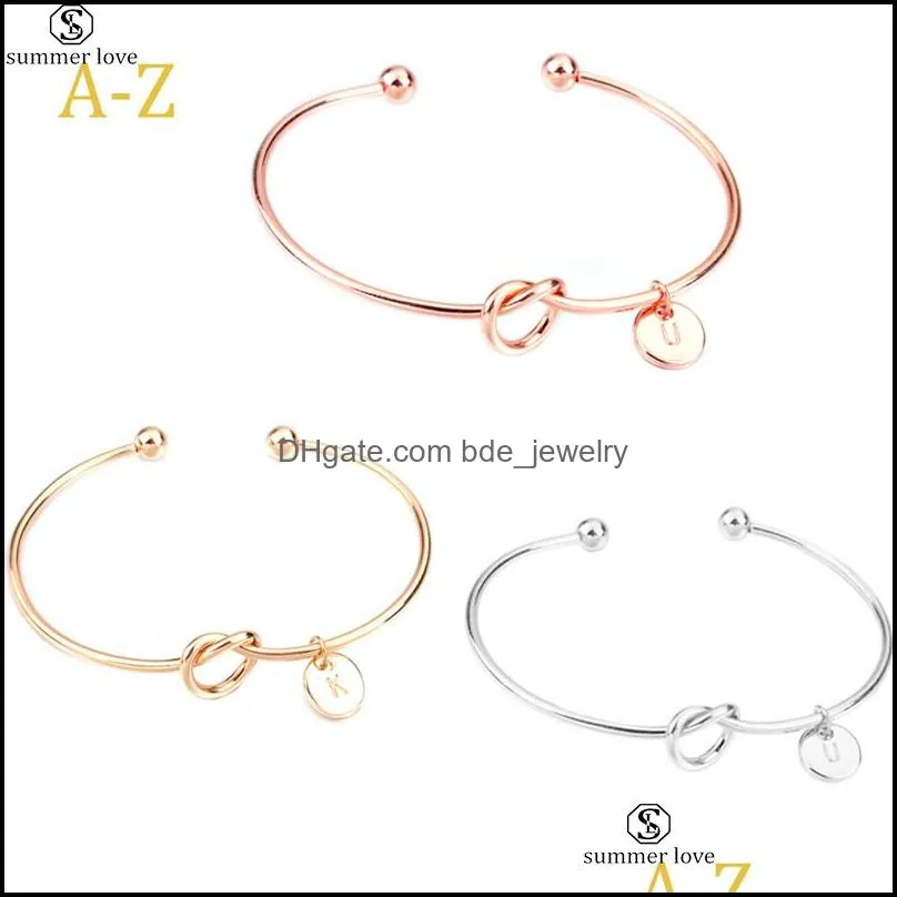 26 letter rose gold silver gold color knot heart bracelet bangle zinc alloy round pendant chain link bracelets for women girls