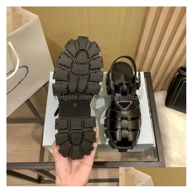 huostar designer thick sole p sandals black white gear hollow woven toe buckle sandals size 3441 casual heightening shoes factory