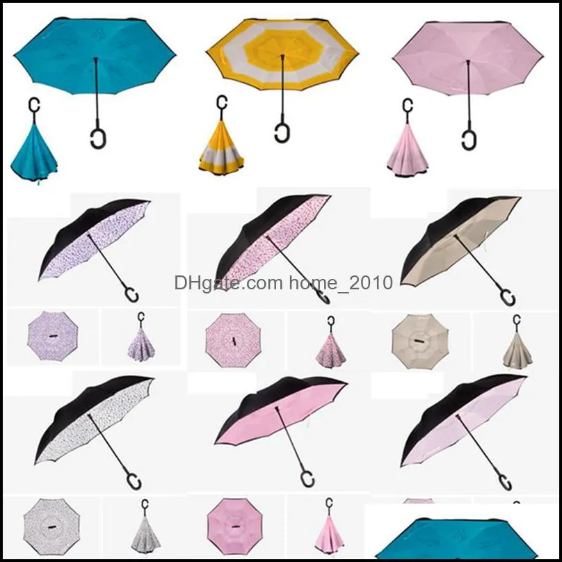 inverted umbrellas with c handle double layer inside out windproof beach reverse folding sunny rainy umbrella wll5543