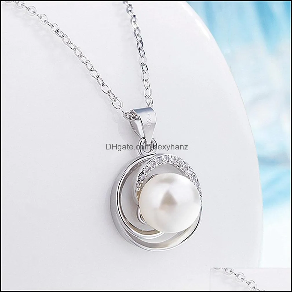 elegant pearl necklace for women ladies fashion crystal round pendent necklace choker jewelry