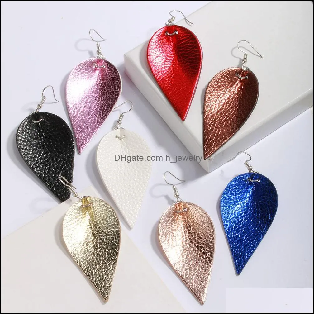 valentines day statement leaf earring for women boho pu leather printed dangle drop earrings oval waterdrop ear creative party