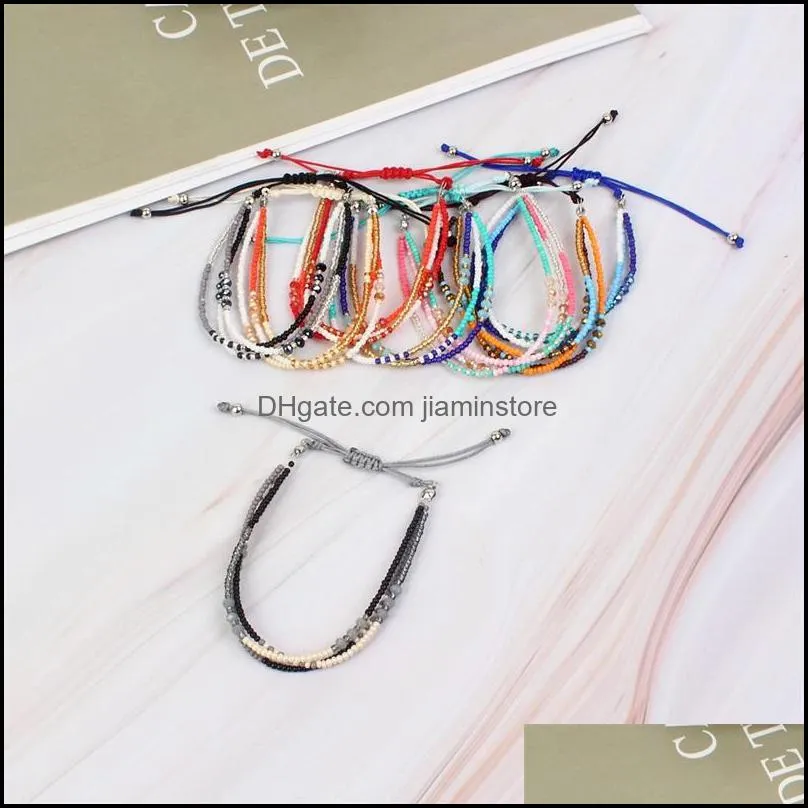 handmade adjustable multilayer small colorful beads rope cord bracelet jewelry for woven gift 1815 t2