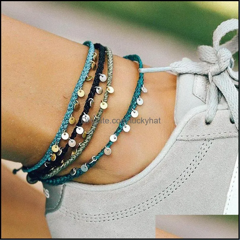 colorful rope braid vsco girl copper dangle foot anklet barefoot bracelet friendship anklets women boho beach jewelry 3569 q2