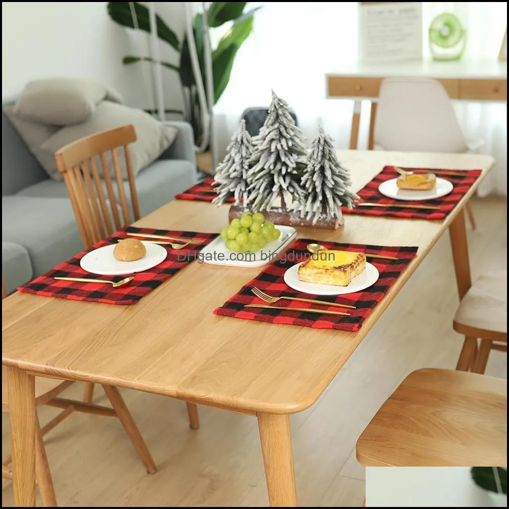 plaid placemat christmas decoration red black plaid table cutlery 44x29cm plate place mat tablecloth xmas home party decoration