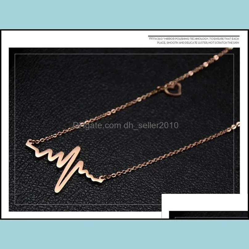 high quality ecg pendant chain necklace stainless steel cute heart necklace for women fashion accessories jewelry wholesale