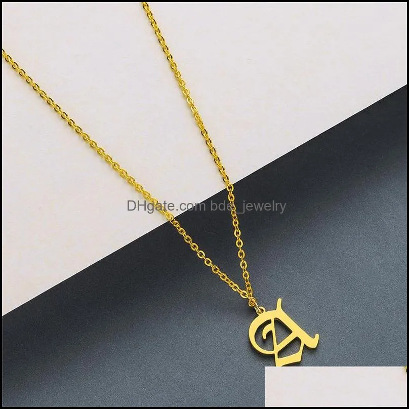 stainless steel 26 english alphabet initial necklace gold plated old english capital letter pendant fashion jewelry for women men y