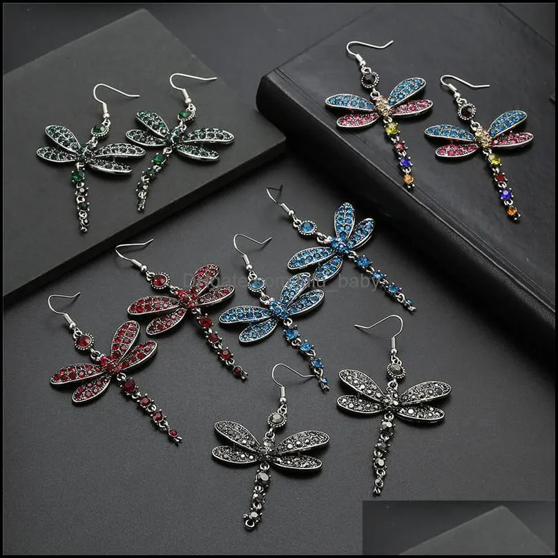 vintage dragonfly tassel earring multi color crystal dangle earrings boho crystal rhinestone for women lady design jewelry accessories