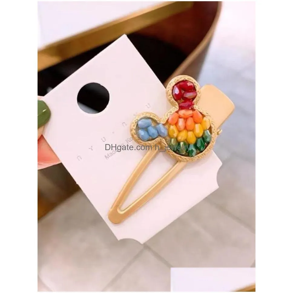 fashion jewelry cute cartoon rainbow beads heart hair clip barrette women girls hairpin barrettes