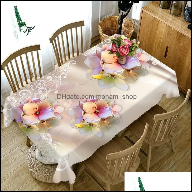 table cloth europe green tropical plant 3d flowers pattern tablecloth waterproof polyester tablecover wedding party customize