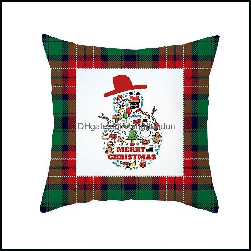christmas red green plaid pillowcase santa claus peach skin pillow cushion home pillowslip decorations 10 styles pad11085