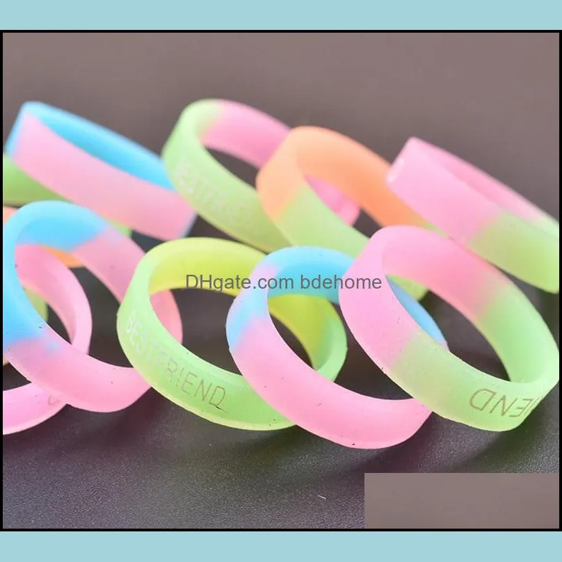 luminous band rings silicone jewelry fluorescent jewelry random color 20mmx5mm cute glow in the dark finger ring bdehome