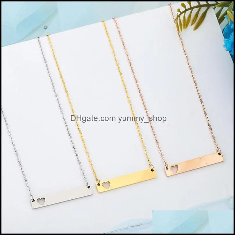 love heart necklace est fashion gold solid blank bar pendant necklaces stainless steel for buyer own engraving jewelry diy