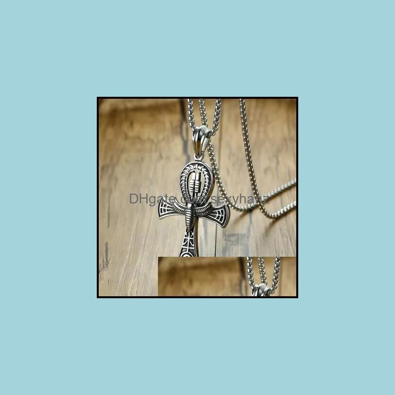 retro classic egyptian life cross necklace personalized egyptian pharaoh stainless steel pendant mens fashion punk jewelry gift