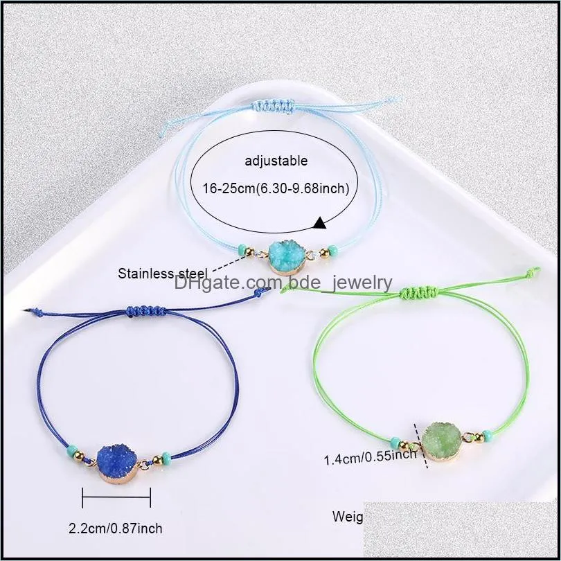 colorful resin imitation stone pendant stainless steeling bead bracelet with korean wax rope adjustable bracelet for women charm