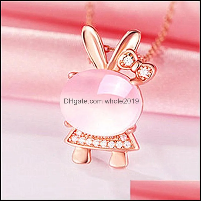 wholesale cz crystal pink opal pendant necklace chokers rose gold silver necklaces for women girls ross quartz cute gift