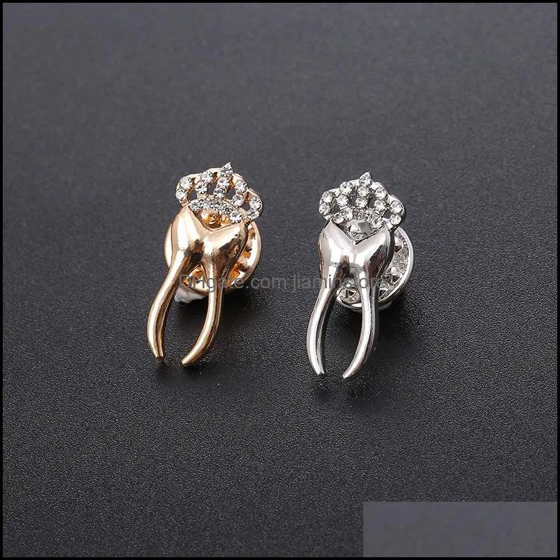 fashion crown tooth shape brooch alloy crystal brooches dentist gift women girls suit dress party clothes accessories 424 h1