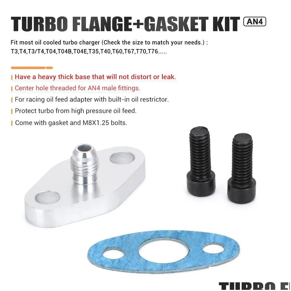  turbo oil feed inlet flange gasket adapter kit 4an 4 an fitting t3 t3/t4 t04 ofg31