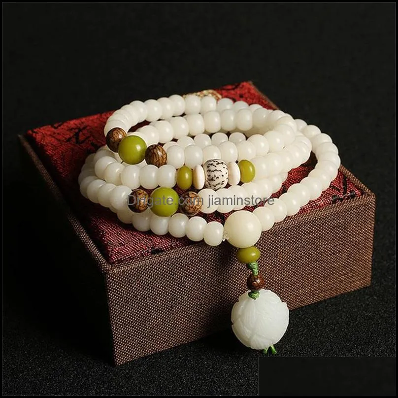 natural stone bodhi root wrap bracelets white jade buddhist 108pcs buddha beads rosary bodhis bracelet for women 134c3