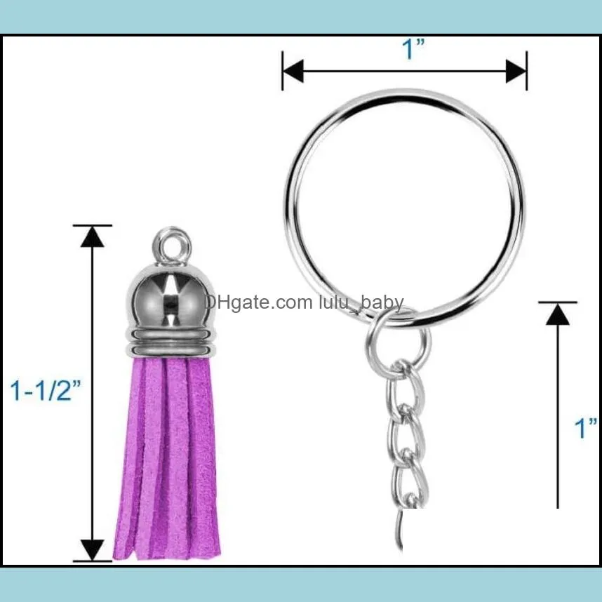colorful tassels keychain 150pcs bulk leather tassel pendant key rings with chain for diy jewelry making acrylic keyring blanks