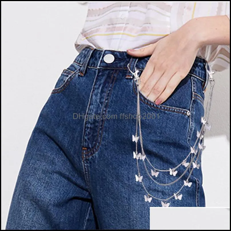 keychains punk street butterfly belt waist chain male women pants multi layer hiphop hook trousers jeans keychain pendant jewelry c3