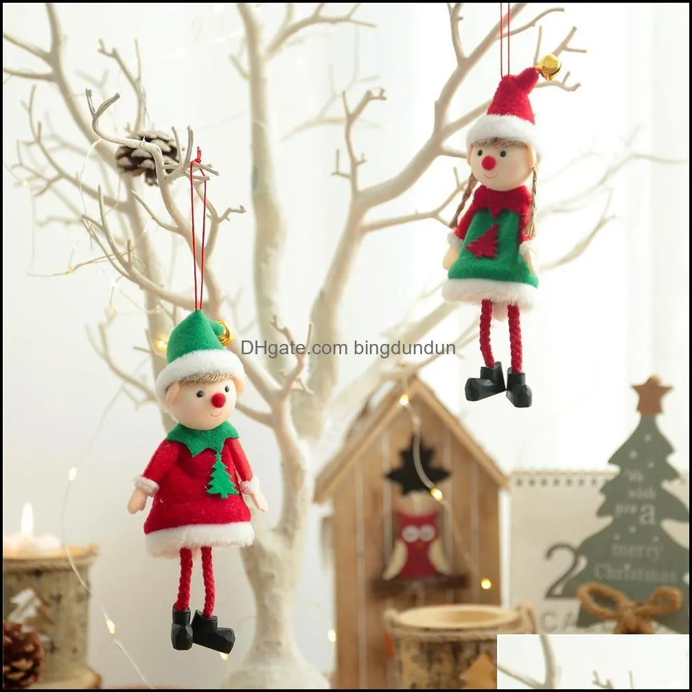 christmas decorations elves plush boy and girl pendant xmas elf dolls tree hanging ornaments kids gifts paa9952