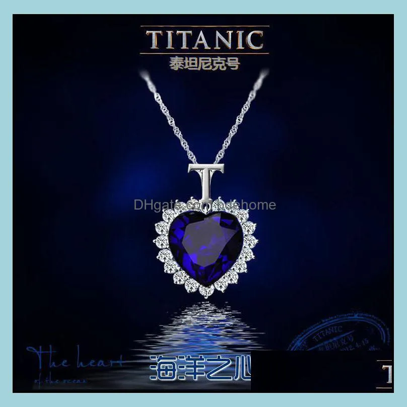 ocean heart pendant necklace silver plated chain choker necklaces blue crystal rhinestone imitation crystal necklace bdehome