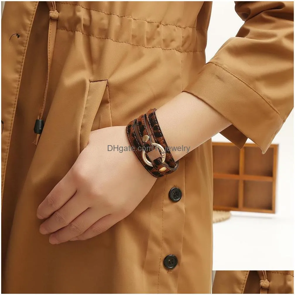 fashion jewelry pu leather bracelet multilayer wrapped leopard horsehair pu bangle bracelet