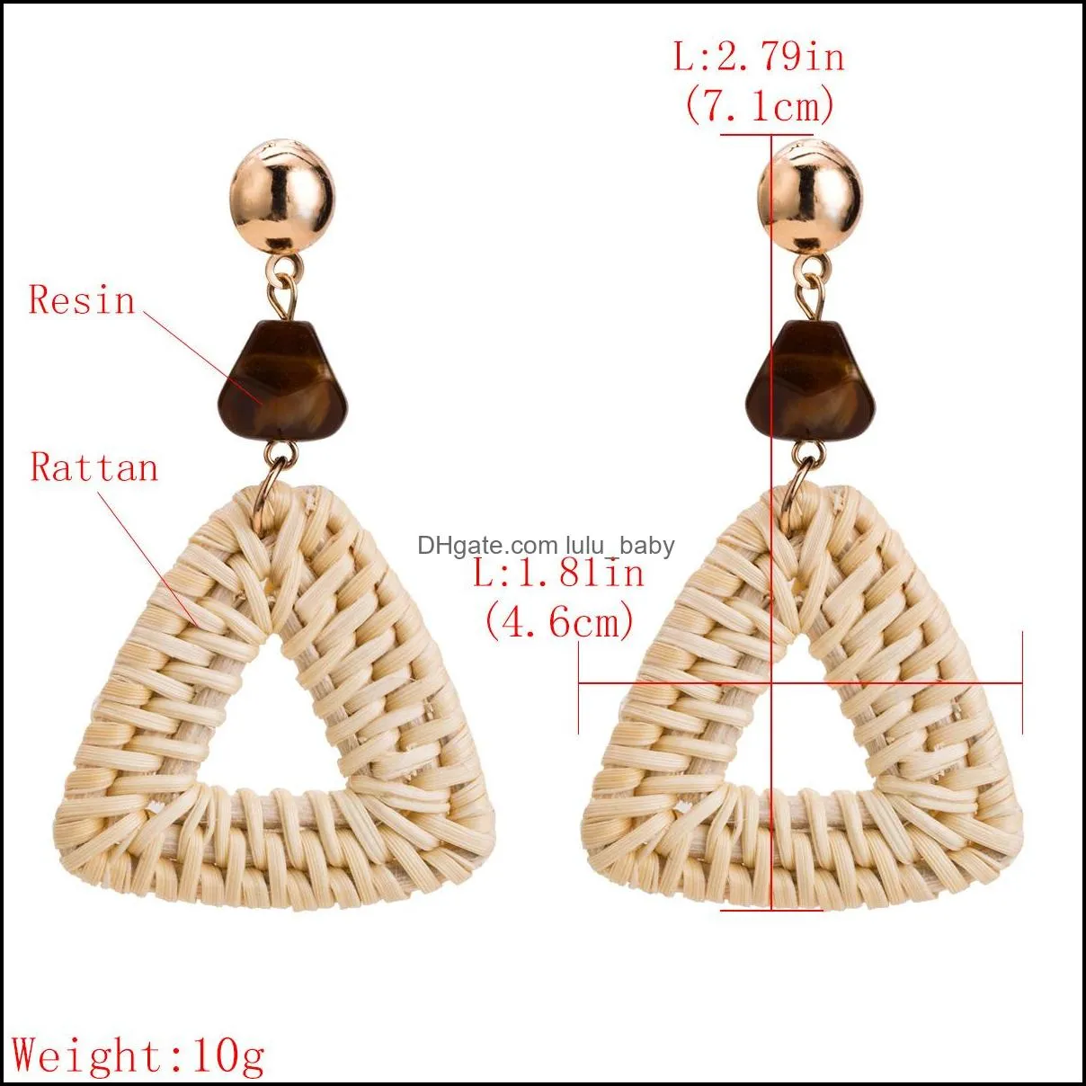  fashion bamboo rattan straw weave earrings for women handmade triangle long drop dangle earring female brincos gift