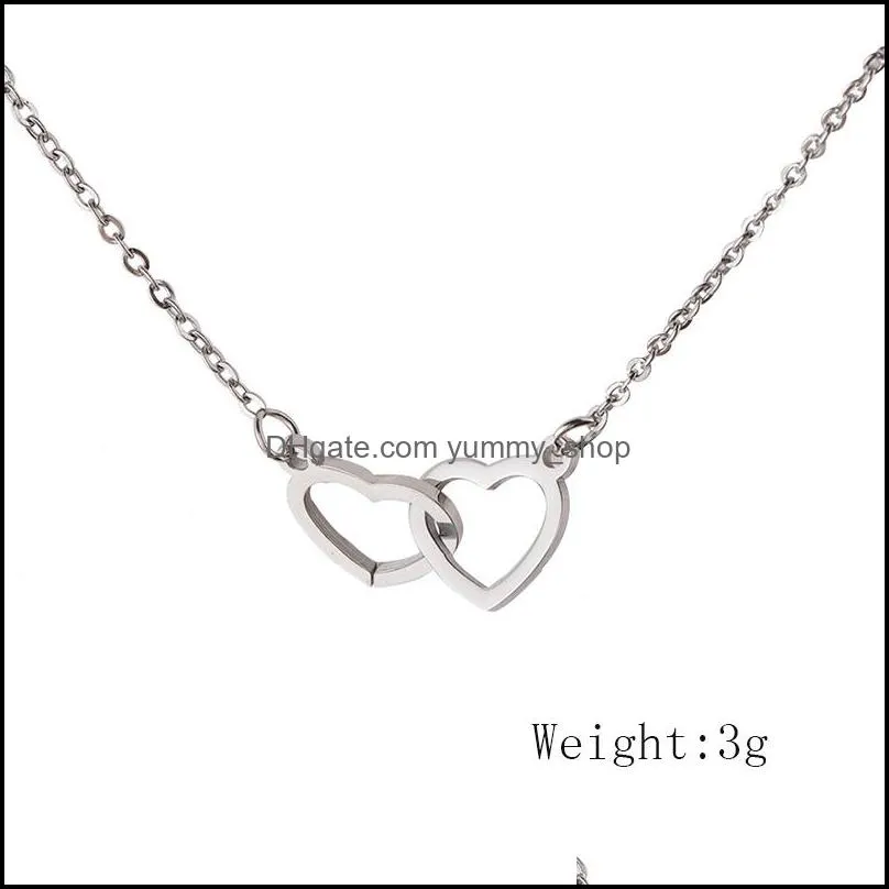 casual double heart necklace silver gold chain women statement necklace initial eternity interlocking love pendant valentines day