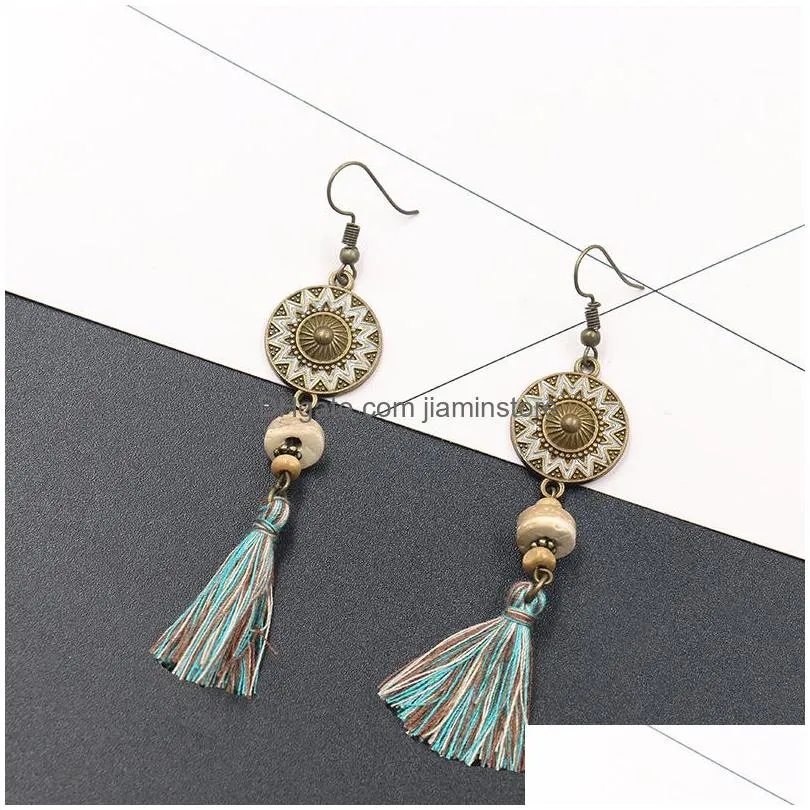fashion jewelry womens vintage earrings shell beads tassels dangle earrings