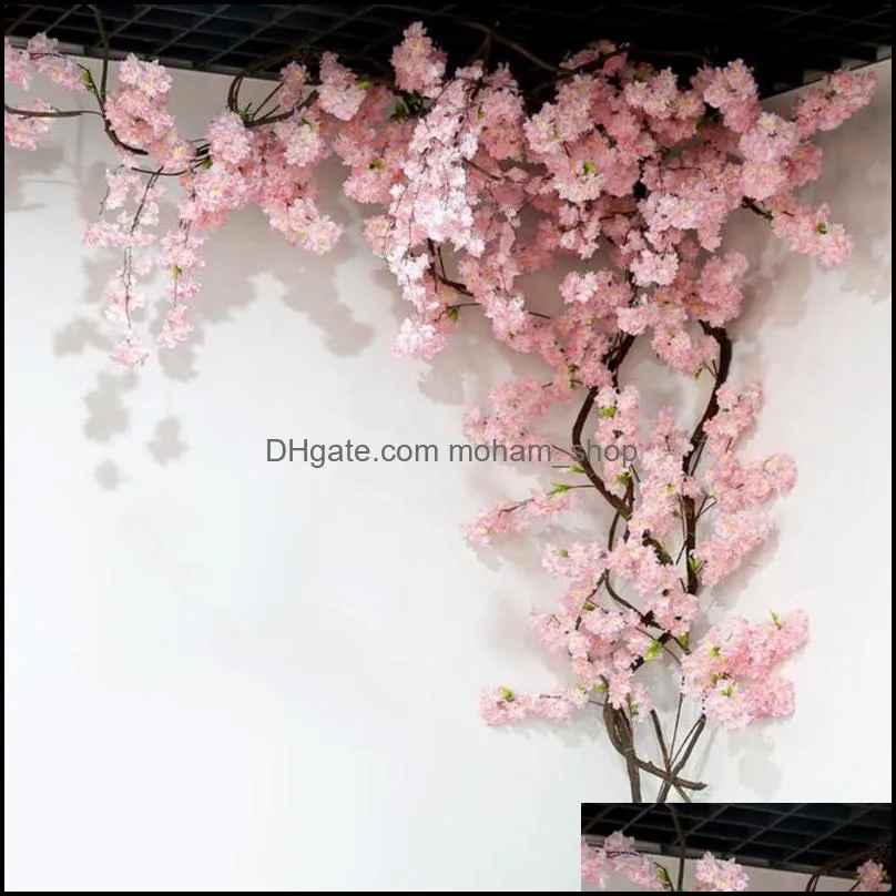 200cm sakura cherry blossom rattan vine artificial flowers silk wedding party decoration ivy wall hanging garland wreath decorative 