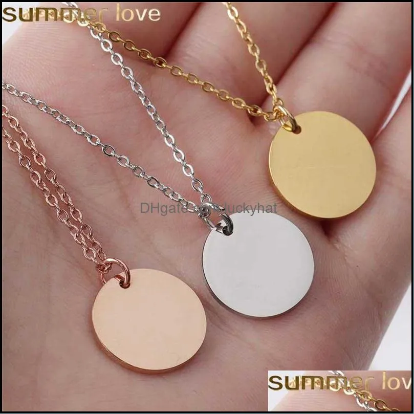 minimalist round blank dog tag pendant necklace stainless steel clavicle round coin pendant necklaces for men women personalized